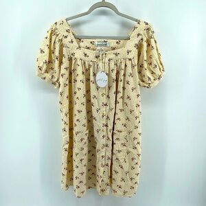 NWT Petal & Pup cotton button down peasant style puff sleeve floral print dress